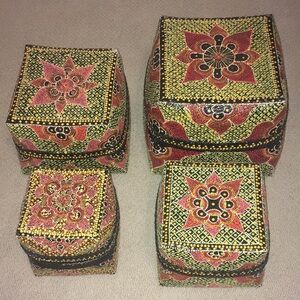 African Hand painted woven storage boxes